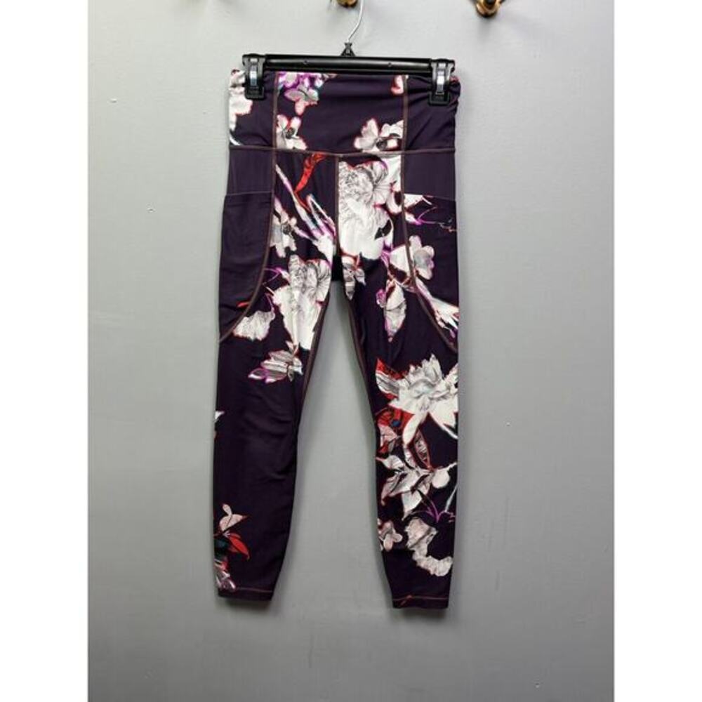 Athleta Cropped Leggings Womens small Purple Floral Stash Pocket‎